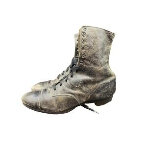 Antique Victorian Boots Womens Leather High Top Lace Up Low Heel Shoes 7